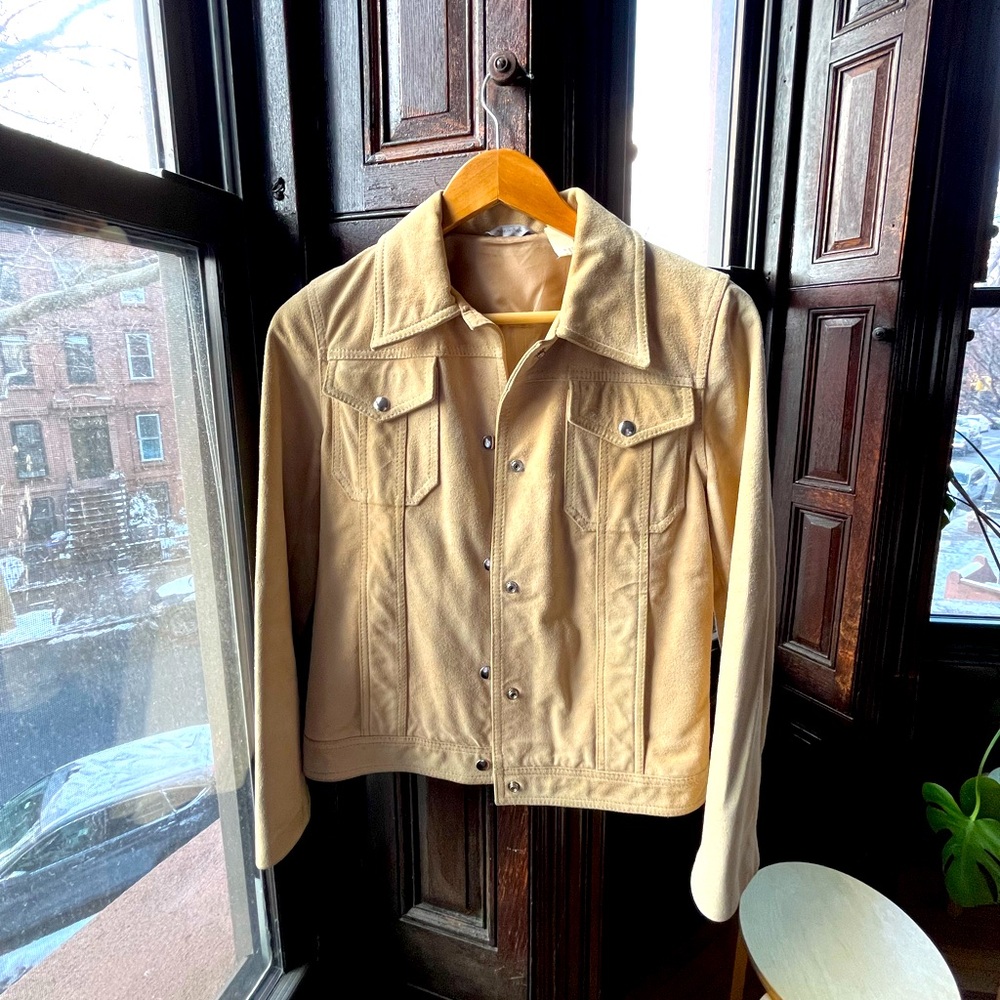 Barneys New York 100% Calfskin Suede Jacket, Women’s Small, Tan